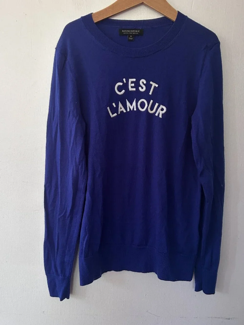 Banana Republic Merino Wool Sweater Medium Blue Cest Lamour French Preppy